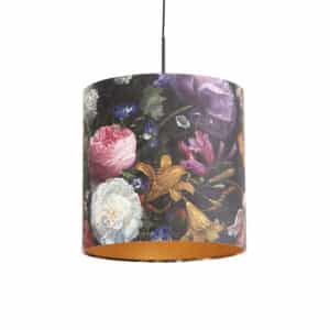 QAZQA Hängelampe mit Veloursschirm Blumen mit Gold 40 cm - Combi