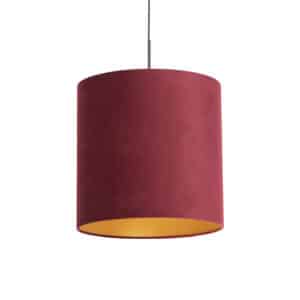 QAZQA Hängelampe mit Veloursschirm rot mit Gold 40 cm - Combi