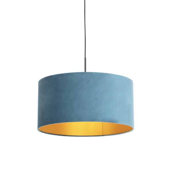 QAZQA Hängelampe mit Veloursschirm blau mit Gold 50 cm - Combi