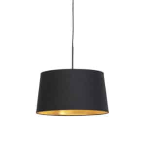 QAZQA Hängelampe mit Baumwollschirm schwarz mit Gold 40 cm - Combi