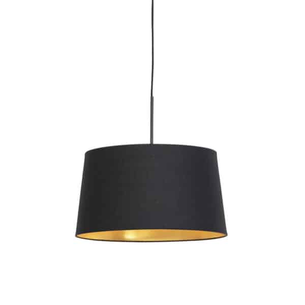 QAZQA Hängelampe mit Baumwollschirm schwarz mit Gold 40 cm - Combi