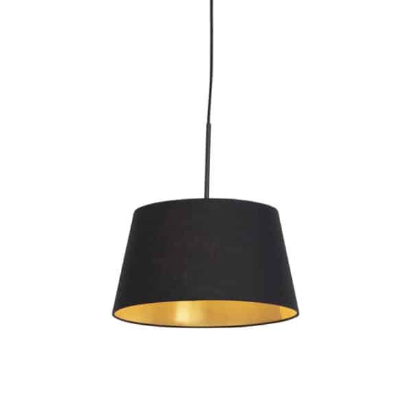 QAZQA Hängelampe mit Baumwollschirm schwarz mit Gold 32 cm - Combi