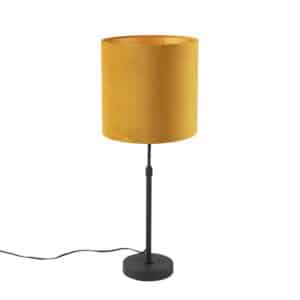 QAZQA Tischlampe schwarz mit Veloursschirm gelb mit Gold 25 cm - Parte