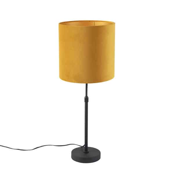 QAZQA Tischlampe schwarz mit Veloursschirm gelb mit Gold 25 cm - Parte