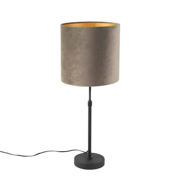 QAZQA Tischlampe schwarz mit Samtschirm taupe mit Gold 25 cm - Parte