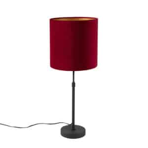 QAZQA Tischlampe schwarz mit Veloursschirm rot mit Gold 25 cm - Parte