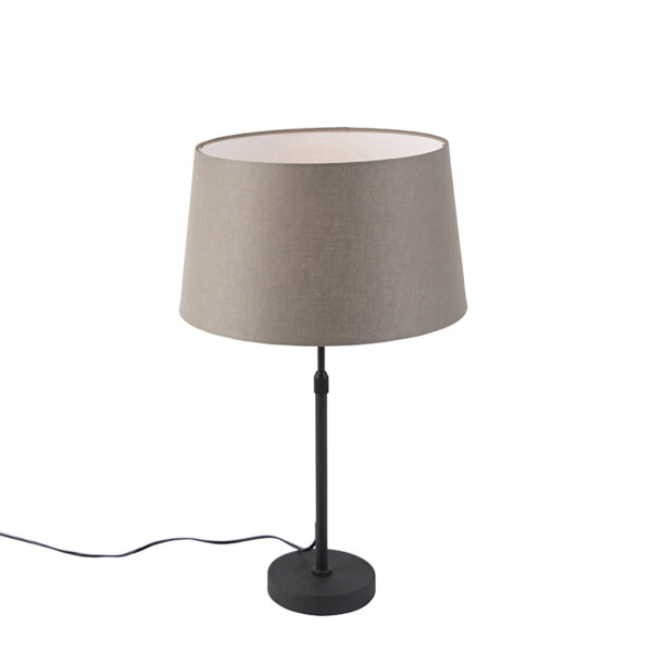 QAZQA Tischlampe schwarz mit Leinenschirm taupe 35 cm verstellbar - Parte