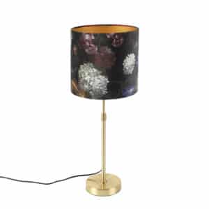 QAZQA Tischlampe Gold / Messing mit Veloursschirm Blumen 25 cm - Parte