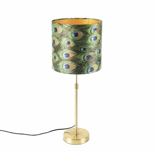 QAZQA Tischlampe Gold / Messing mit Veloursschirm Pfau 25 cm - Parte