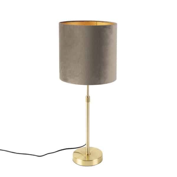 QAZQA Tischlampe gold / messing mit Samtschirm taupe 25 cm - Parte