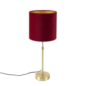 QAZQA Tischlampe Gold / Messing mit Veloursschirm rot 25 cm - Parte