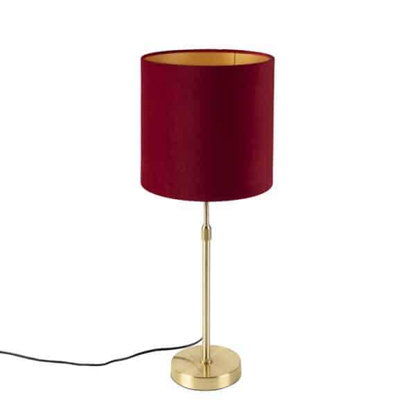 QAZQA Tischlampe Gold / Messing mit Veloursschirm rot 25 cm - Parte