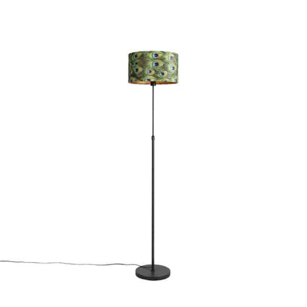 QAZQA Schwarze Stehlampe mit Veloursschirm Pfau mit Gold 35 cm - Parte