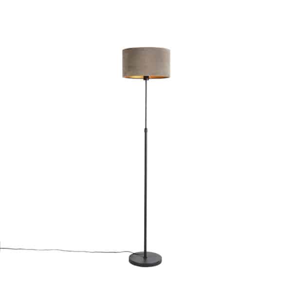 QAZQA Stehlampe schwarz mit Samtschirm taupe mit Gold 35 cm - Parte