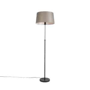 QAZQA Schwarze Stehlampe mit taupe Leinenschirm 45 cm verstellbar - Parte