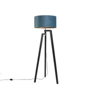 QAZQA Stehlampe Stativ schwarz mit blauem Schirm und Gold 50 cm - Puros