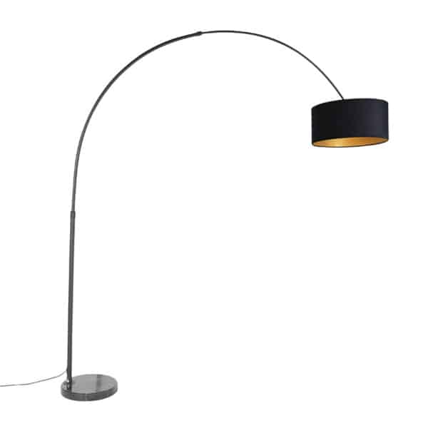 QAZQA Bogenlampe schwarz Veloursschirm schwarz mit Gold 50 cm - XXL