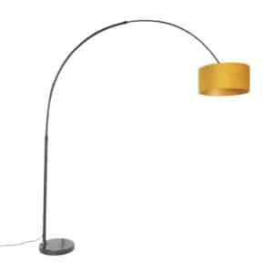 QAZQA Bogenlampe schwarz mit Veloursschirm ockergelb mit Gold 50 cm - XXL