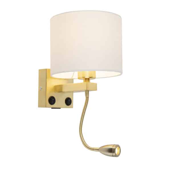 QAZQA Goldene USB Wandlampe mit weißem Schirm - Brescia Combi