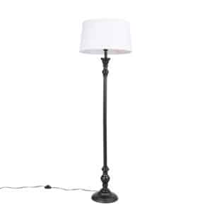 QAZQA Stehlampe schwarz mit Leinenschirm weiß 45cm - Classico