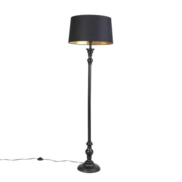 QAZQA Stehlampe mit Baumwollschirm schwarz mit Gold 45 cm - Classico