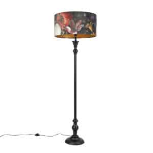 QAZQA Stehlampe schwarz mit Samtschirm Blumen gold 50 cm - Classico