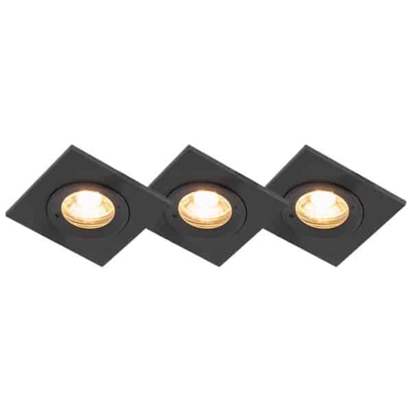 QAZQA Set mit 3 Bad-Downlights schwarz IP44 - Xena Square