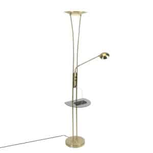 QAZQA Goldene Stehlampe mit Lesearm inkl. LED und USB-Anschluss - Sevilla