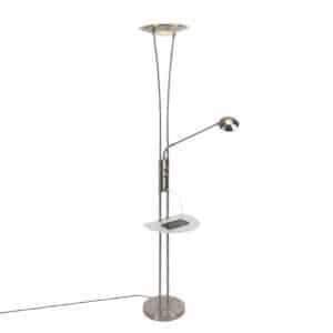 QAZQA Stahl Stehlampe mit Lesearm inkl. LED und USB-Anschluss - Sevilla