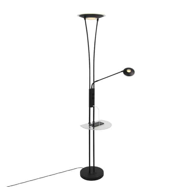 QAZQA Stehlampe schwarz mit Lesearm inkl. LED und USB-Anschluss - Sevilla