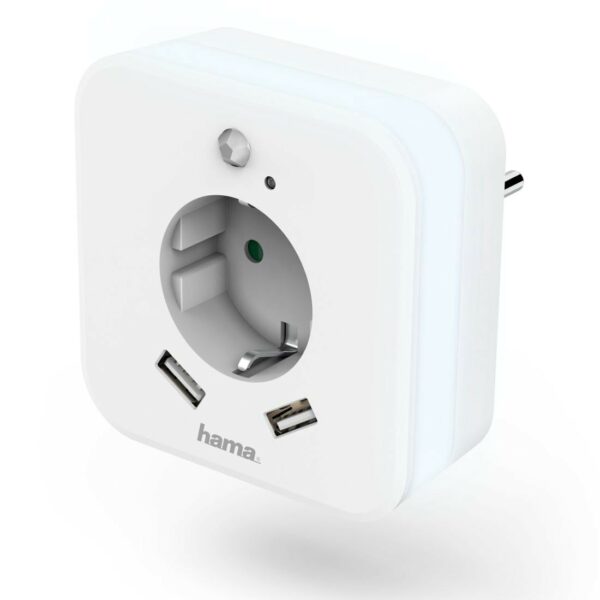 Hama LED Nachtlicht "Nachtlicht mit Steckdose und USB 2.4A